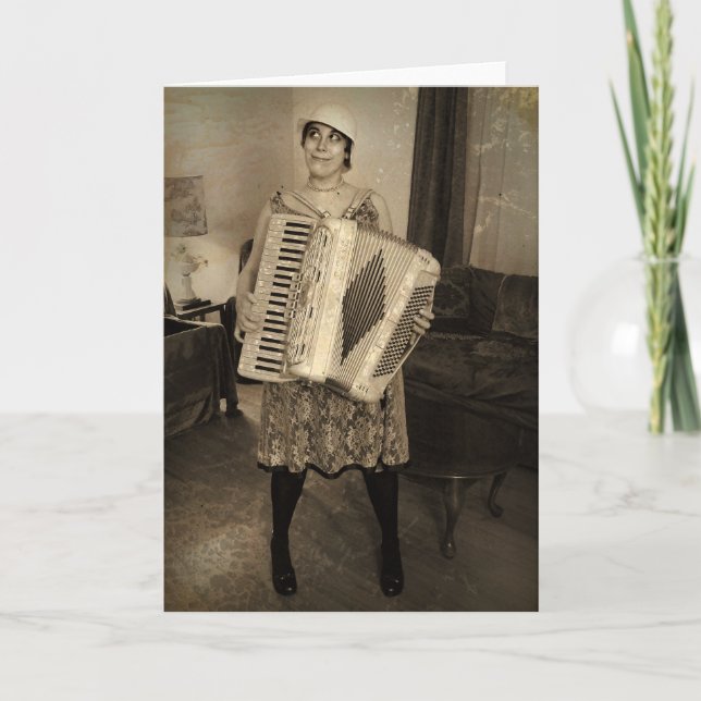 Retro Accordion Girl Kort (Framsida)
