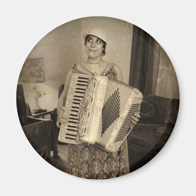 Retro Accordion Girl Magnet (Framsidan)