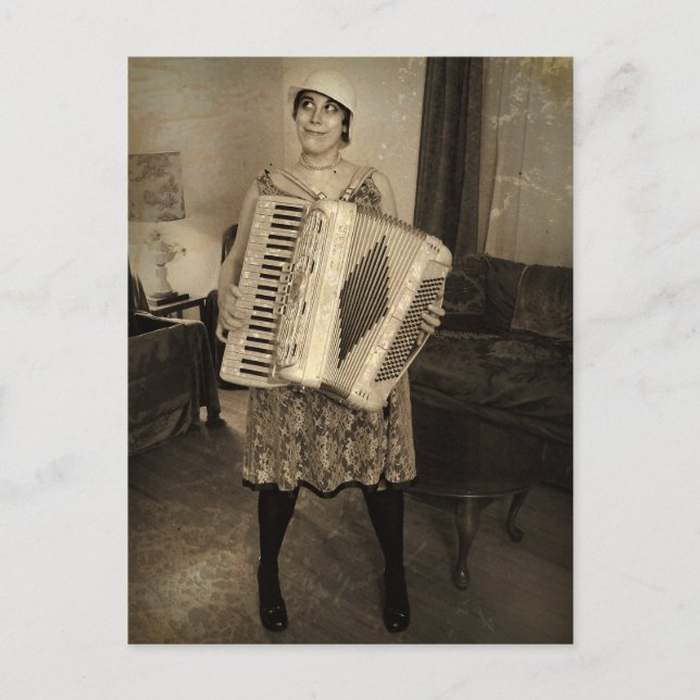 Retro Accordion Girl Vykort (Framsida)
