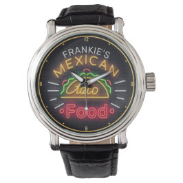 Retro ADD NAMN Faux Neon Mexican Food Taco Middag Armbandsur