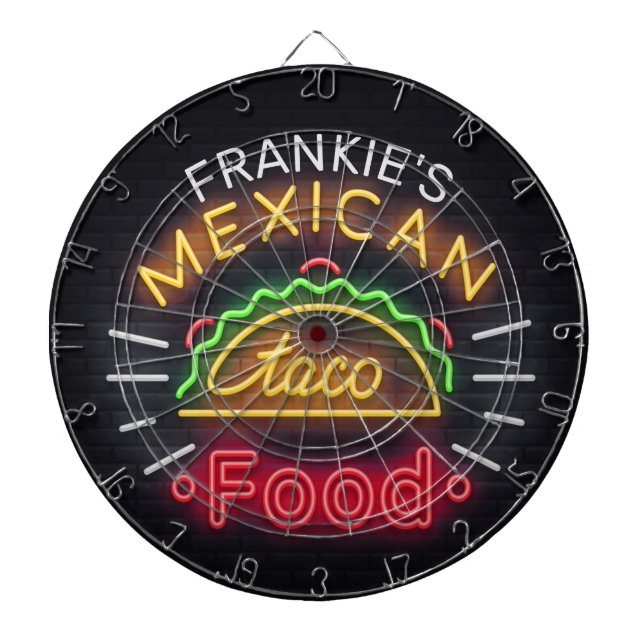 Retro ADD NAMN Faux Neon Mexican Food Taco Middag Darttavla (Framsidan)