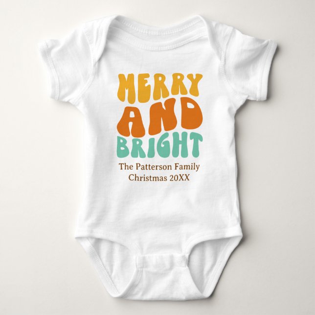 Retro Adsible Merry och Bright Baby jul T Shirt (Framsida)