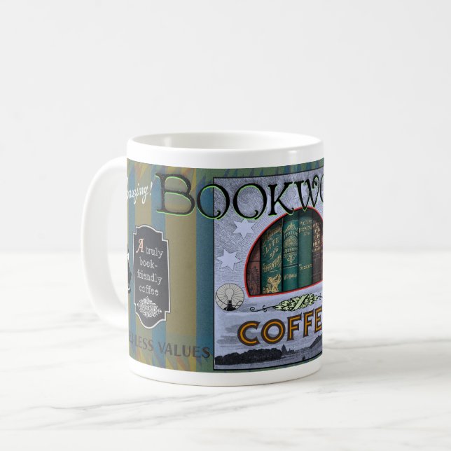 RETRO ADVERTISING BOOKWORM COFFEE KAFFEMUGG (Framsida vänster)