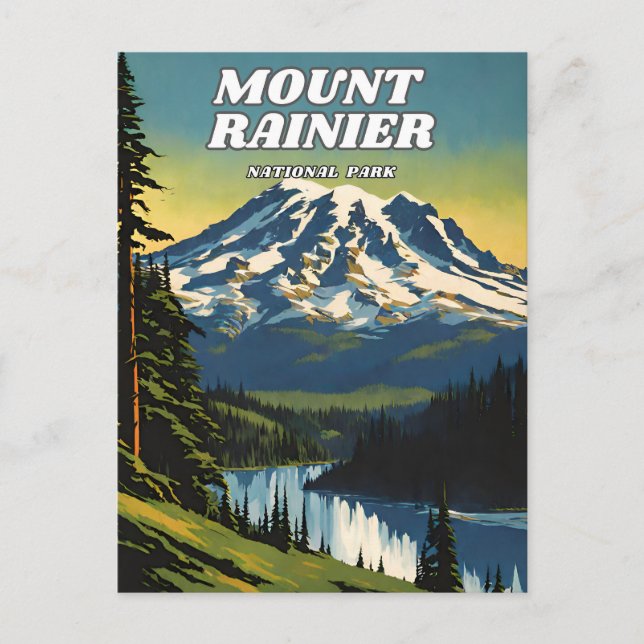 Retro Aes-illustration från Mount Rainier National Vykort (Framsida)