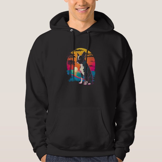 Retro Aesthetic Boston Terrier dog Hoodie (Framsida)