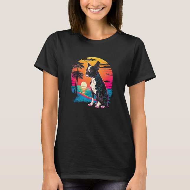 Retro Aesthetic Boston Terrier hund T Shirt (Framsida)