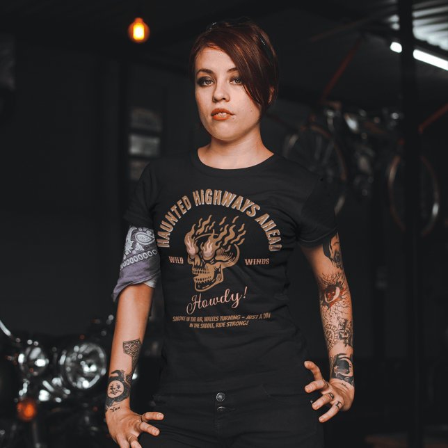 Retro Aesthetic Burning Skull Typography Vilda wes T Shirt (Skapare uppladdad)