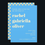 Retro Aesthetic Checkerboard Blue Fladdermus Pub M Inbjudningar<br><div class="desc">Inbjudan till Retro Aesthetic Checkerboard Mönster Blue and White Fladdermus eller Pub Mitzvah</div>
