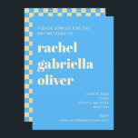 Retro Aesthetic Checkerboard Blue Fladdermus Pub M Inbjudningar<br><div class="desc">Inbjudan till Retro Aesthetic Checkerboard Mönster Blue and White Fladdermus eller Pub Mitzvah</div>