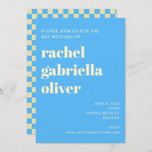 Retro Aesthetic Checkerboard Blue Fladdermus Pub M Inbjudningar