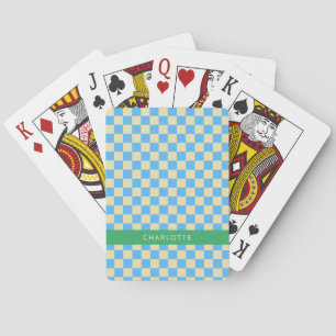 Retro Aesthetic Checkerboard Blue Personlig Casinokort