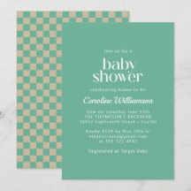 Retro Aesthetic Checkerboard Mint Baby Shower