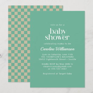 Retro Aesthetic Checkerboard Mint Baby Shower Inbjudningar