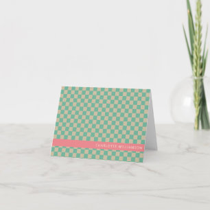 Retro Aesthetic Checkerboard Mint Personlig Anteckningskort