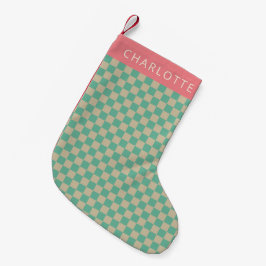 Retro Aesthetic Checkerboard Mint Personlig Liten Julstrumpa