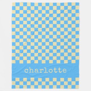 Retro Aesthetic Checkerboard Mönster Blue Namn Fleecefilt
