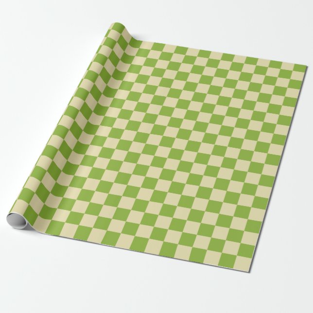 Retro Aesthetic Checkerboard Mönster Grönt White Presentpapper (Utrullad)