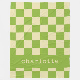 Retro Aesthetic Checkerboard Mönster Namn Grönt Fleecefilt