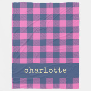 Retro Aesthetic Checkerboard Mönster Rosa Namn Fleecefilt