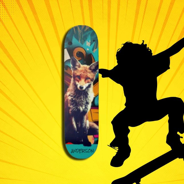 Retro Aesthetic Graffiti Dam FOX Mini Skateboard Bräda 18,5 Cm (Original and best online Zazzle skateboard shop- Urban Warrior)