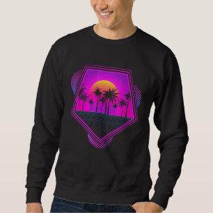 Retro Aesthetic Handflatan Träd Sunset 80 s Art Va Lång Ärmad Tröja