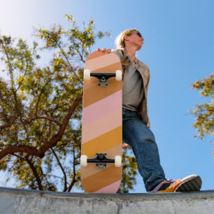 Retro Aesthetic Stripe Mönster Rosa Rust Orange Mini Skateboard Bräda 18,5 Cm