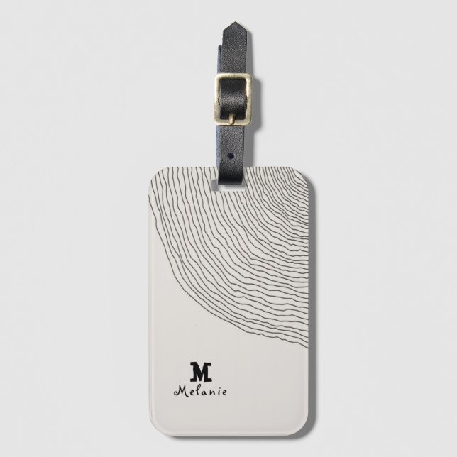 Retro aesthetic stripes minimal Monogram Bagagebricka (Framsida vertikal)