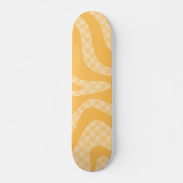 Retro Aesthetic Swirl Check Mustard Gult Mini Skateboard Bräda 18,5 Cm (Framsida)