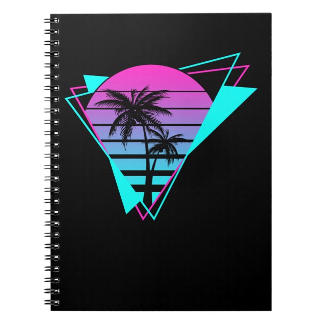 Retro Aesthetic Vaporwave Geometric Handflatan Trä Anteckningsbok (Framsidan)
