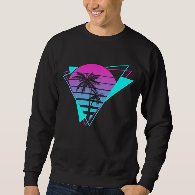 Retro Aesthetic Vaporwave Geometric Handflatan Trä Lång Ärmad Tröja (Framsida)