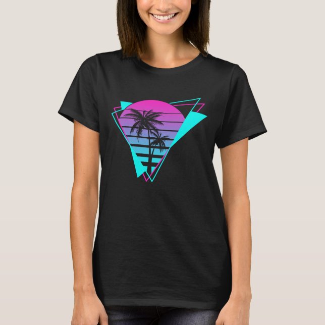 Retro Aesthetic Vaporwave Geometric Handflatan Trä T Shirt (Framsida)