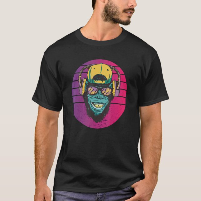 Retro Affe Motivaffe Sonnenbrille Kopfhörer Lustig T Shirt (Framsida)