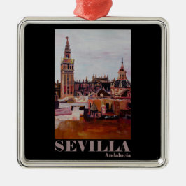 Retro affisch Sevilla Giralda Andalucia Julgransprydnad Metall