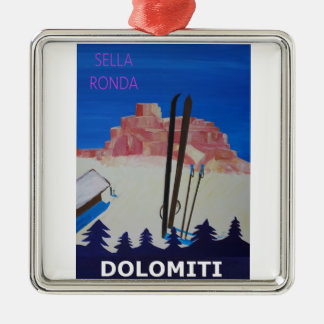 Retro affischDolomiti italien på Sella Ronda Julgransprydnad Metall