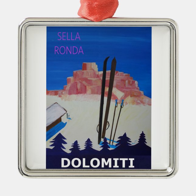 Retro affischDolomiti italien på Sella Ronda Julgransprydnad Metall (Framsidan)