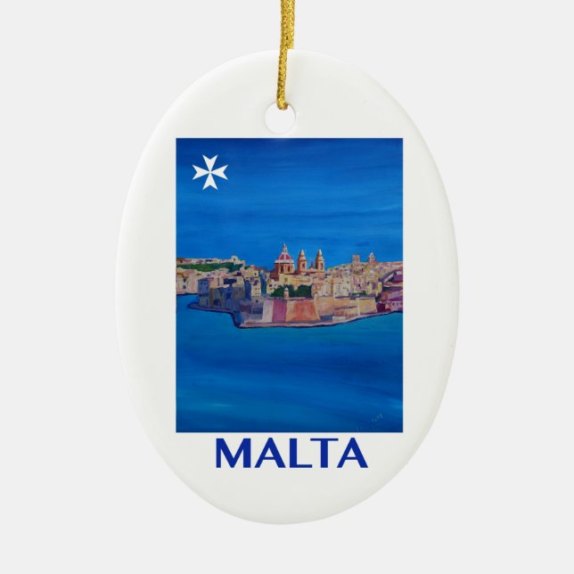 RETRO AFFISCHMalta Valletta stad av KnightsII Julgransprydnad Keramik (Framsidan)