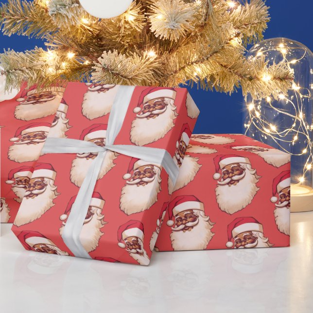 Retro African American Black Santa ansikte jul Presentpapper (Helgdagar)