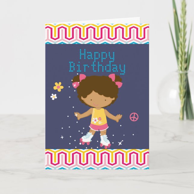 Retro African American Roller Skating Birthday Kort (Framsida)