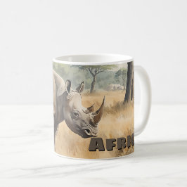 Retro afrikansk noshörning landskap kaffemugg