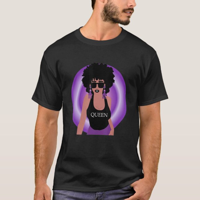 Retro Afro Curly Hair Queen Melanin Pride Lila H T Shirt (Framsida)