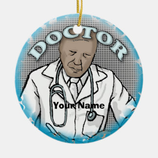 Retro Afro Male Doktor, ordnamn för eget namn Julgransprydnad Keramik