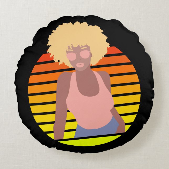 RETRO AFRO QUEEN - AFRO AMERICAN QUEEN RUND KUDDE (Framsidan)