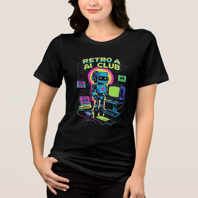 Retro AI-Klubb - 90 s Robot Pixel Art T-Shirt (Framsida)