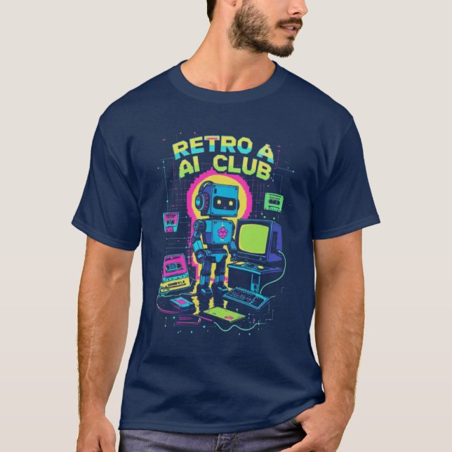 Retro AI-Klubb - 90 s Robot Pixel Art T-Shirt (Framsida)