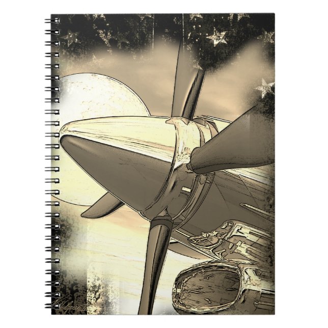 Retro Aircraft Art Technica Notebook Anteckningsbok (Framsidan)