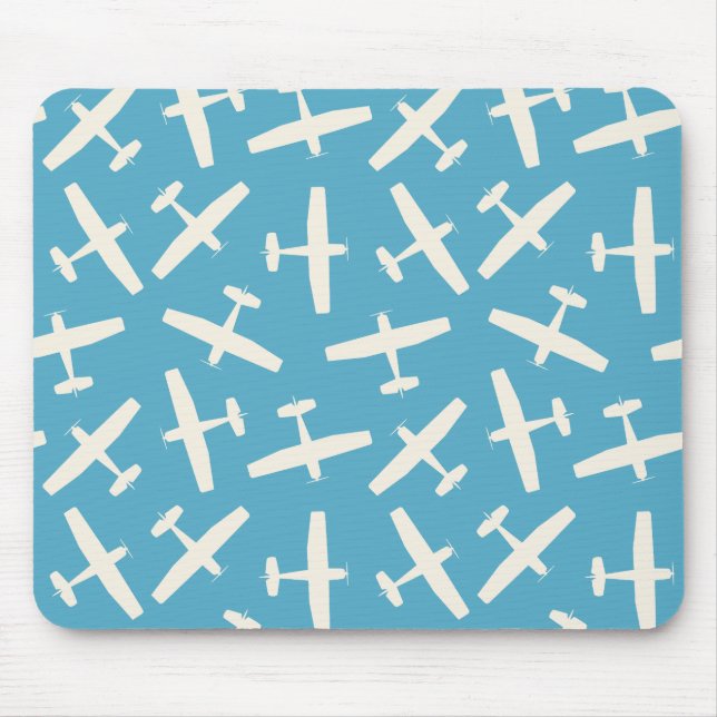 Retro Aircraft Plain Mönster Blue Mouse Pad Musmatta (Framsidan)