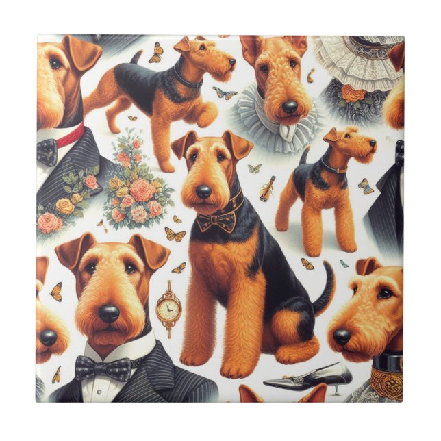 Retro Airedale Terrier Seamless Kakelplatta (Framsidan)