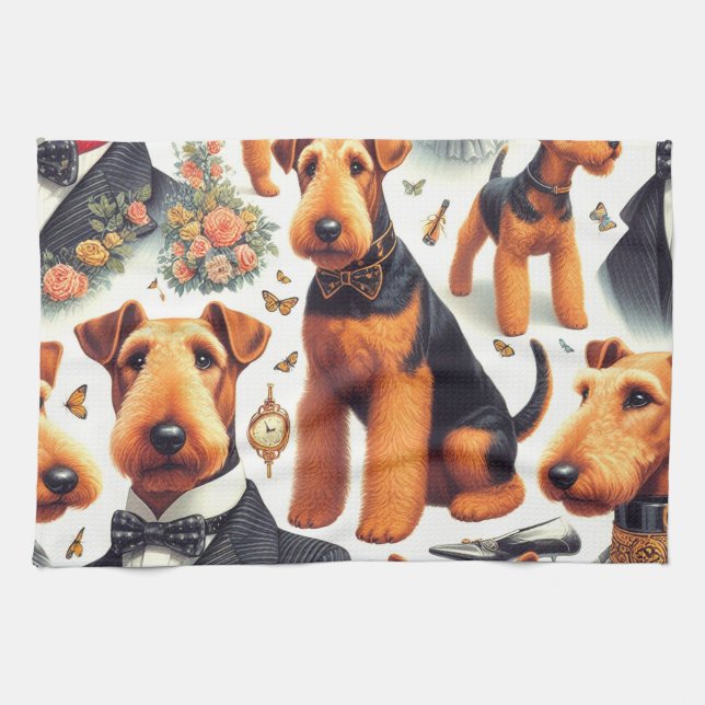 Retro Airedale Terrier Seamless Kökshandduk (Horisontell)