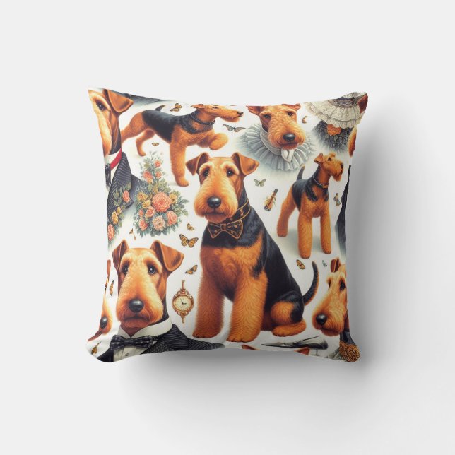 Retro Airedale Terrier Seamless Kudde (Framsida)