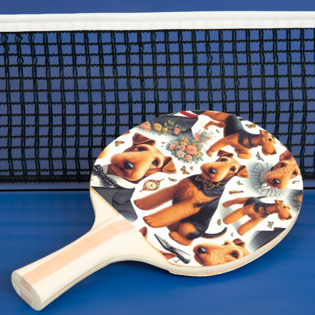 Retro Airedale Terrier Seamless Pingisracket (Insitu)